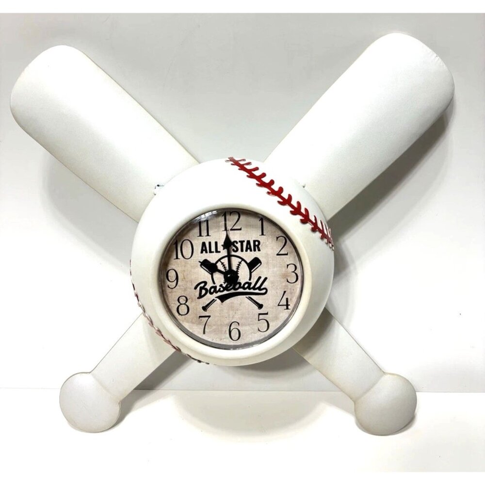 Baseball Wall Clock 17" Boys Sports Theme Large Bedroom Decor Sports Clock NEW